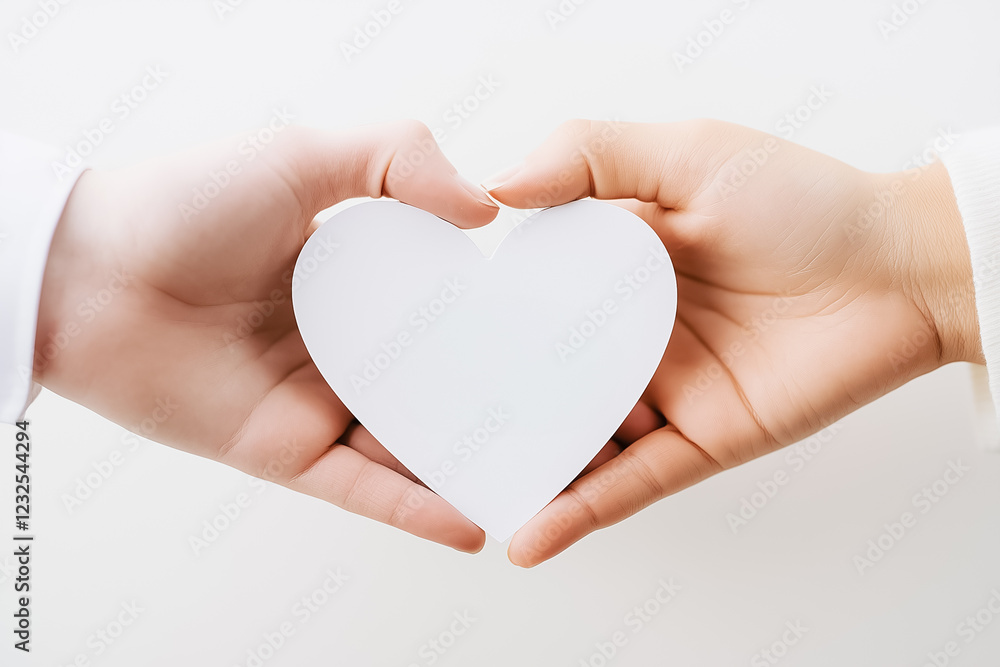 Poster Two hands come together forming a heart shape symbolizing unity and connection in a light and airy environment. The soft color palette enhances the warm message
