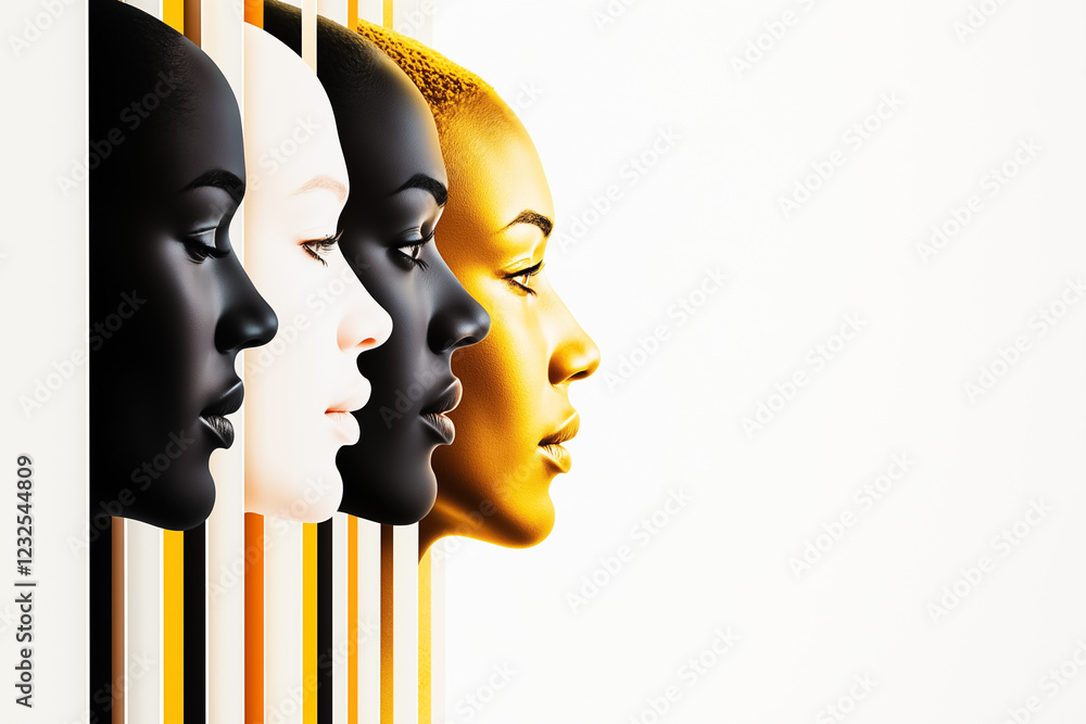 Poster silhouettes of diverse figures transition into one line emphasizing unity and collaboration. the set
