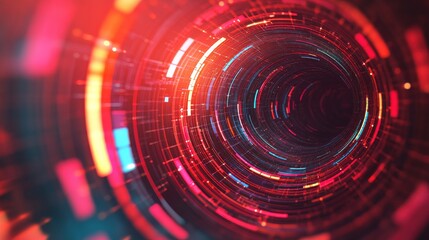 Obraz premium A vibrant, circular abstract design featuring dynamic red and blue lines, creating a sense of depth and motion.