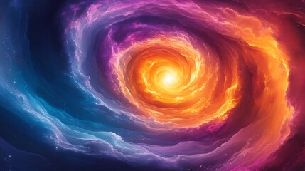 Vibrant swirling nebula glows intensely bright light radiating outwards cosmic energy. AI Generated
