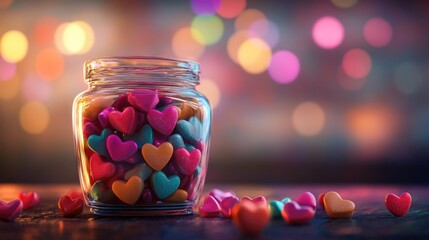 Jar of Colorful Hearts, A Romantic Valentine's Day Image