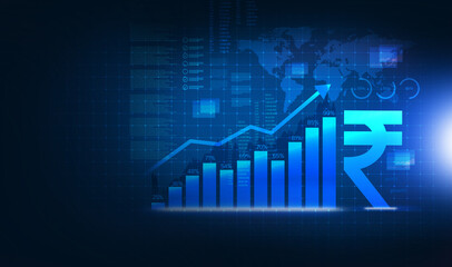 Indian rupee background illustration. Indian rupee icon with graph and up arrow. finance background