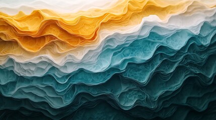 Obraz premium Abstract Waves Teal Yellow White Landscape Soft Light. AI Generated