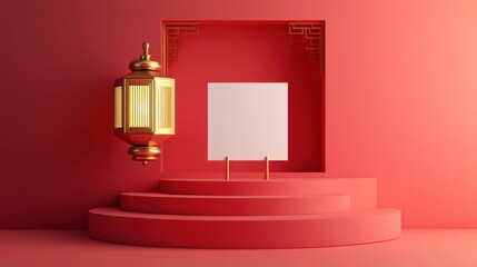 Red Festive Lantern Stage Mockup