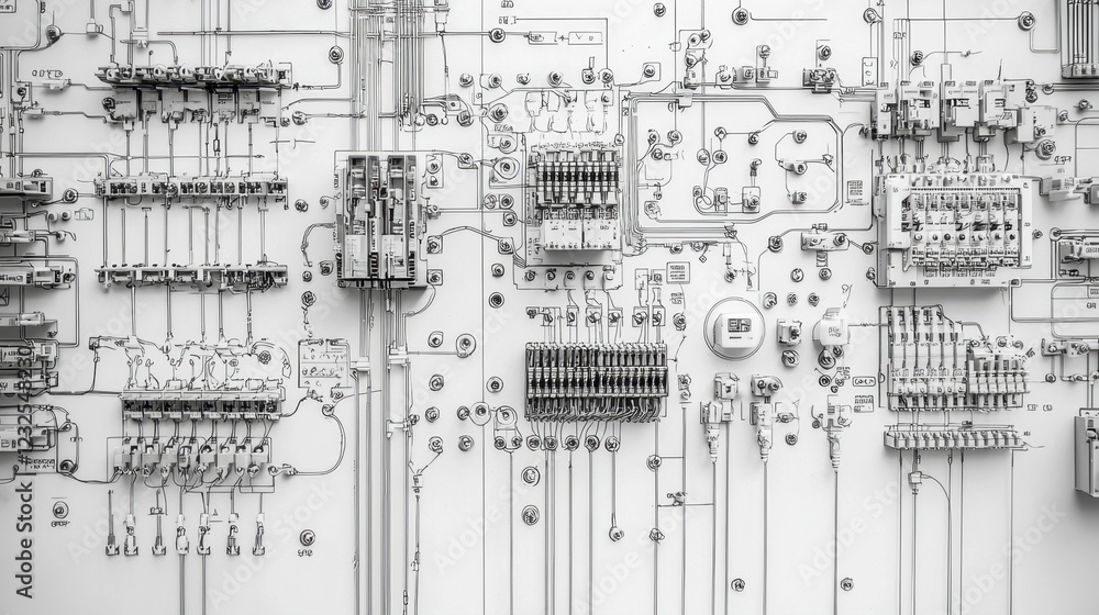 Poster intricate circuit board layout with complex electrical components