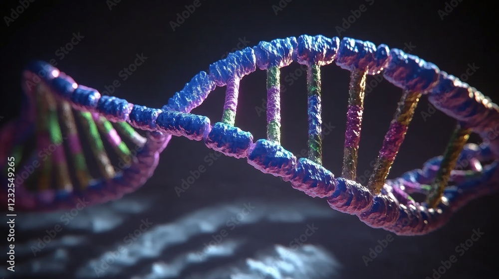 Poster close up view of a dna model representing genetic structure and biological information