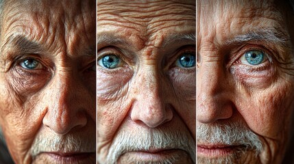 Portrait of an elderly man with blue eyes and a white beard against a neutral background