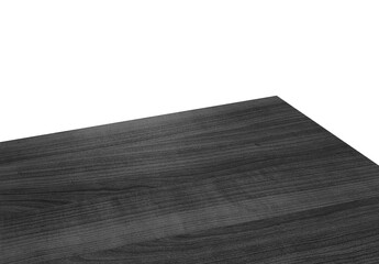 top view of black wooden table top showing corner of table isolated on background with clipping...