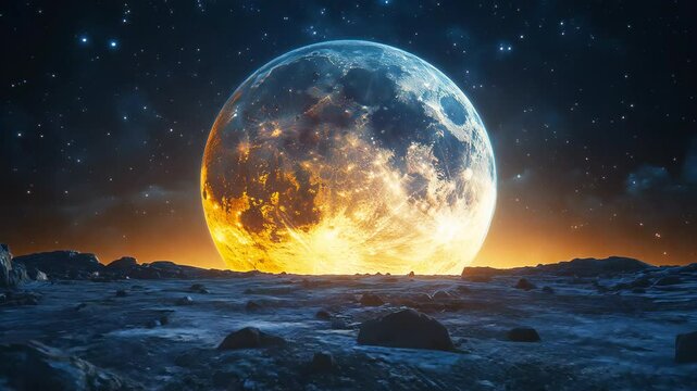 Celestial Dawn: The Moon&rsquo;s Radiance on a Frozen Plain - made with Generative AI