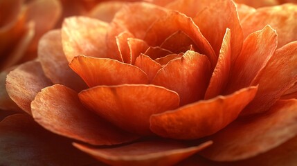 Warm light illuminates delicate orange flower petals artfully arranged. AI Generated