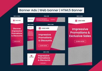 HTML5 banner ads design web template Set, Horizontal header web banner. Editable Google display ads banner set template	