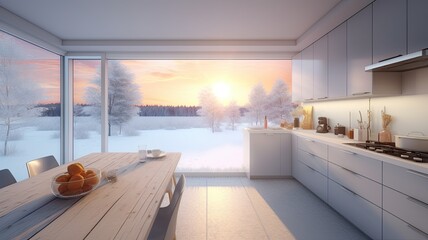 A Spacious Modern Kitchen with Stunning Panoramic Views
