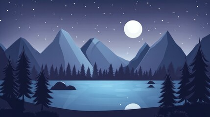 Fototapeta premium Night lake, mountain range, starry sky, calm scene, nature wallpaper