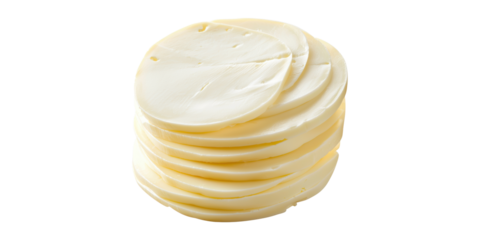 Stack of sliced cheese isolated on transparent background