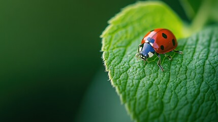 Obraz premium Ladybug on a Green Leaf: A Macro Photography Masterpiece