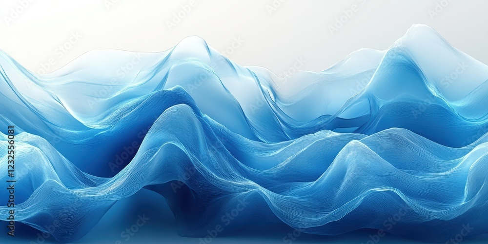 Poster blue wave of water splashing on a clean white background creating dynamic movement and fluidity