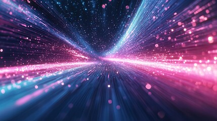 Obraz premium Glowing blue and pink abstract background with particles, lines, and light waves - a big data visualization concept. -