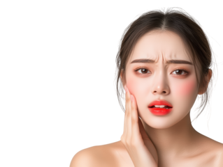 Striking red lipstick portrait, a woman on black background