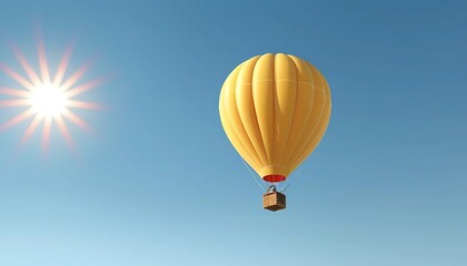 Naklejka premium Yellow Hot Air Balloon Soaring in a Sunny Sky
