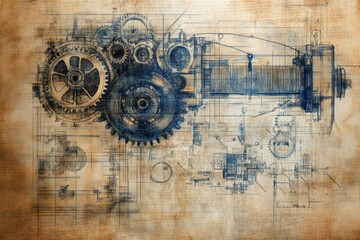 Naklejka premium Detailed technical blueprint of a complex gear mechanism showcasing design and engineering elements. Generative AI