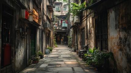 Fototapeta premium Tranquil Alleyway in a Historic Asian City