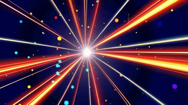 A bright light with many colorful dots. The light is orange and blue. The dots are in different colors