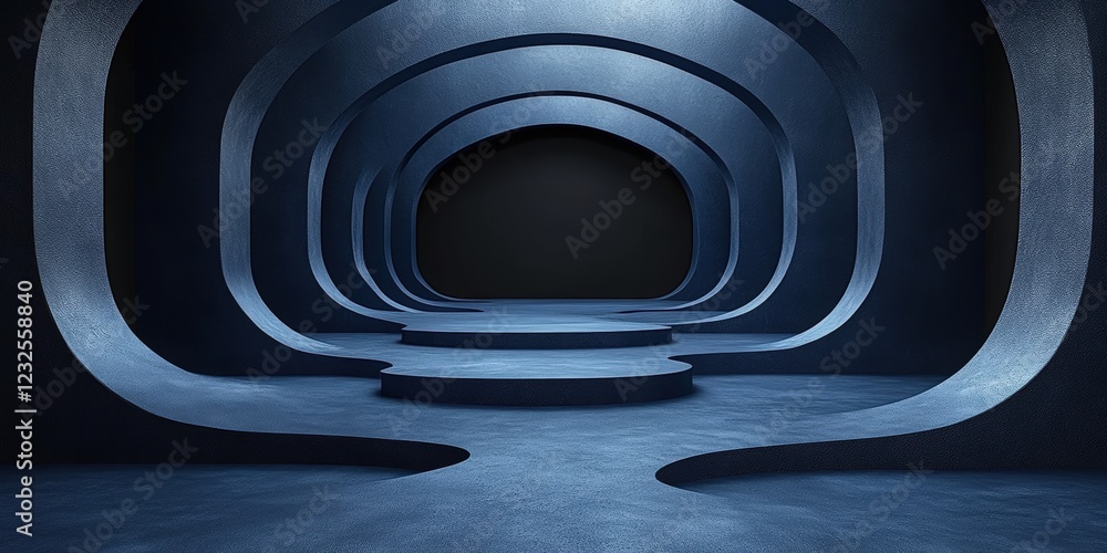 Poster tunnel of blue light creating an abstract visual effect in a dark environment