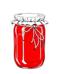 Classic Red Jam Jar Illustration, isolated on a white background.