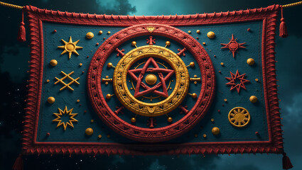 Mystic Cosmic Yarn Tapestry with Runes