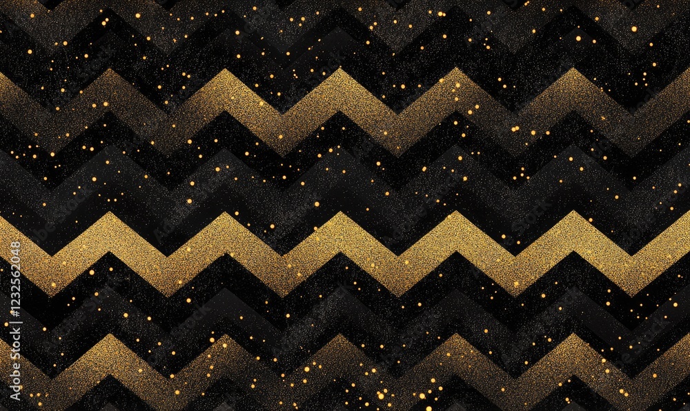 Poster golden chevron sparkle: a dazzling black and gold chevron pattern with shimmering gold glitter, crea