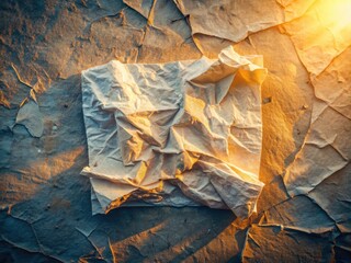 Grunge, vintage white paper, torn and alone, captured from above by a drone; its texture a story untold.