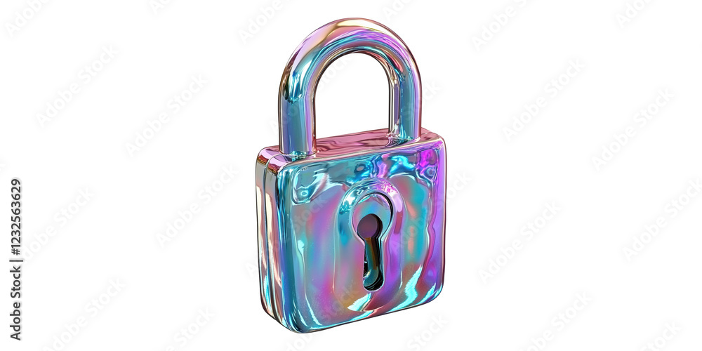 Poster iridescent padlock isolated on transparent background