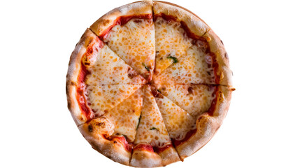 Top View of a Classic Cheese Pizza on a White Background.