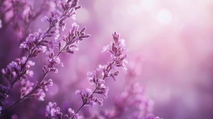Lavender Flowers Blooming in Soft Purple Light Background