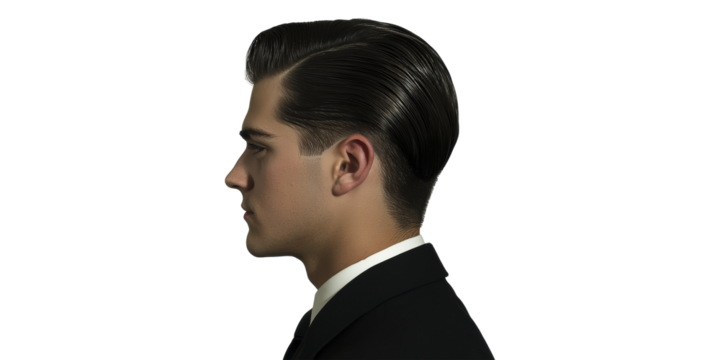 Male profile in suit with slicked hair isolated on transparent background