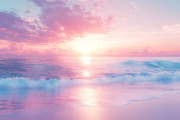 Obraz premium Sunset over serene ocean water creates a dreamlike atmosphere at the beach with colorful clouds
