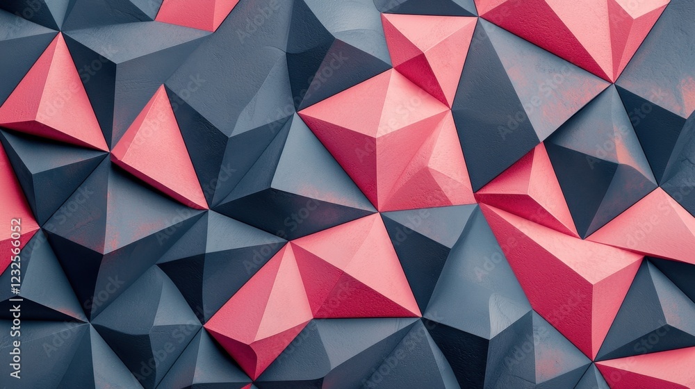 Poster geometric abstract background with triangular shapes in coral and gray
