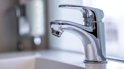 Modern Chrome Faucet on Bright Bathroom Countertop with Sink
