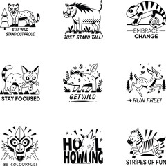 Bundle of Glyph Style Zoo Animal Typography Stickers 

