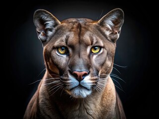 Obraz premium Intense gaze, powerful physique: a minimalist black puma portrait against a dramatic, dark background.
