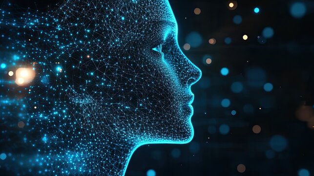 Futuristic Digital Network Connections with Abstract Human Icons Displayed on Holographic Interface for AI and Technology Concepts in a High-Tech Background -