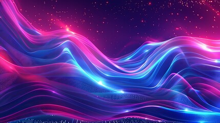Fototapeta premium Abstract Neon Waves: A Symphony of Pink and Blue