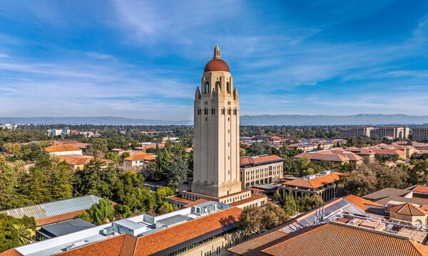 Aerial view of Stanford University, Palo Alto, Silicon Valley, California, USA.