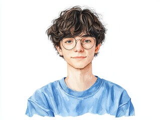 Fototapeta premium Expressive illustration, portrait of a young boy with spectacles, simple drawing