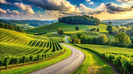 Fototapeta premium Kentucky's Richmond: a panoramic landscape of county roads winding through rolling hills and vineyards.