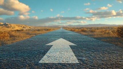 A road with an arrow pointing forward on it.