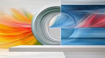 Abstract swirling forms dynamically contrast cool blues and warm oranges a vibrant visual aesthetic. AI Generated