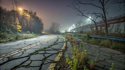 AI-generated surreal road, macro view. Distorted landscape, abstract.