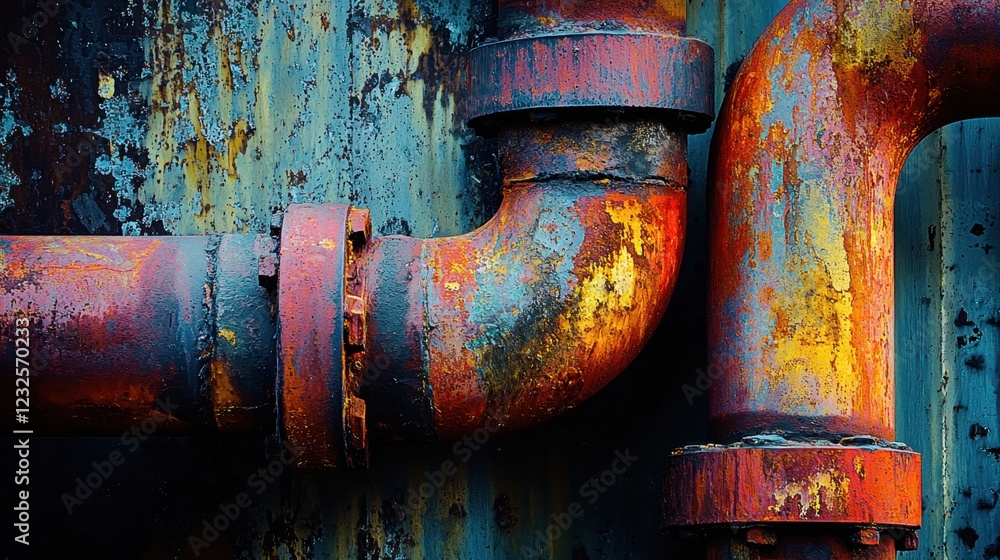 Poster rustic metal pipes with colorful rust patterns and textures