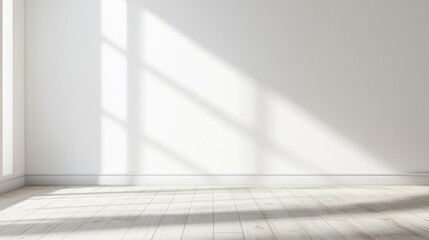 Fototapeta premium Bright minimalist room with sunlight and wooden floor